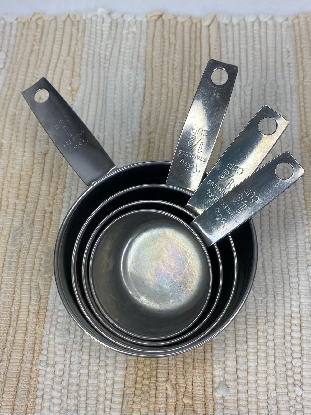 VTG FOLEY SCRIPT 4 PIECE STAINLESS MEASURING CUP SET 1/4 1/3 1/2 1 CUP w/SPOUT